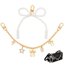 Золотой Декоративные цепочки из сплава с подвесками в виде звезд/бантов/сердец, с поворотными застежками, аксессуары для замены сумок, с подвеской из жемчуга из смолы, золотые, 122~301 мм