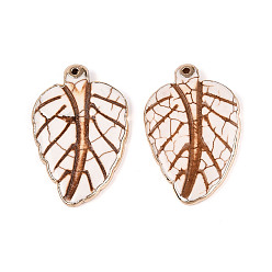 (404) Непрозрачное AB Кислое яблоко Подвески из синтетического хаулита в форме листьев, с золотым латунным краем, цветочный белый, 41x26.5~27x5 мм, отверстие : 1.6 мм