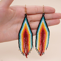 Разноцветный Серьги-кисточки из стеклянного бисера ручной работы, золотые, красочный