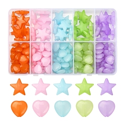 Mixed Color 175Pcs 10 Style Imitation Jelly Acrylic Beads, Star & Heart, Mixed Color, 20.5x22x5mm & 13.5x14x6mm, Hole: 1.8mm & 1.5mm