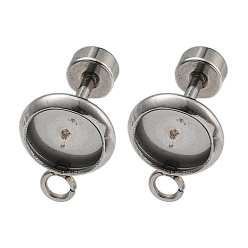 Stainless Steel Color 201 Stainless Steel Stud Earrings Findings, with 304 Stainless Steel Pin, Flat Round, Stainless Steel Color, 10.5x7.5mm, Hole: 1.8mm, Pin: 8x1mm