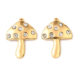 Кристалл 304 из нержавеющей стали горный хрусталь подвески, гриб, золотые, кристалл, 33x24x5 мм, отверстие : 1.4 мм