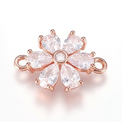 Розовое Золото Латунные микро проложить кубических ссылки циркония, без свинца и без кадмия, цветок, прозрачные, розовое золото , 14.5x20x4 мм, отверстие : 1.8 мм