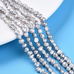 Белый Дым Нити из натурального культивированного пресноводного жемчуга, барочный жемчуг кеши жемчужные бусы, двух сторон полированной, окрашенные, серый, 3.5~4.5x3.5~5x2~4 мм, отверстие : 0.6 мм, около 43~44 шт / нитка, 6.69~6.89'' (17~17.5 см)