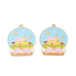 Дом Подвески из эмали и сплава, золотые, Хрустальный шар, дом, 33x28x1 мм, отверстие : 1.6 мм