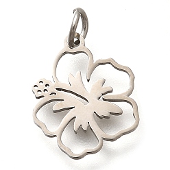 Нержавеющая Сталь Цвет 304 подвески из нержавеющей стали, с целью перехода в кольце, цветочный шарм, лазерная резка, цвет нержавеющей стали, 15.5x12.5x1 мм, отверстие : 3 мм