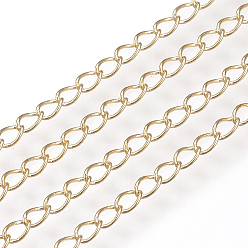 Real 18K Gold Plated Soldered Brass Curb Chains, with Spool, Nickel Free, Real 18K Gold Plated, 3.4x2.2x0.5mm, about 98.42 Feet(30m)/roll