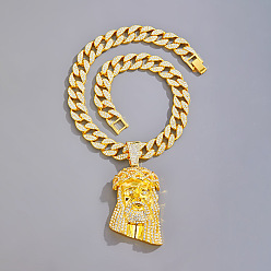 Золотой Ожерелья с подвеской в виде Иисуса из сплава и кристаллов горного хрусталя для мужчин, золотые, 19.69 дюйм (50 см)