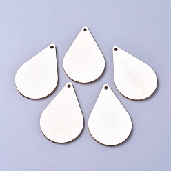 Floral White Unfinished Blank Poplar Wood Big Pendants, Undyed, Teardrop, for Jewelry Making, Floral White, 61.5x39.5x2.5mm, Hole: 3mm
