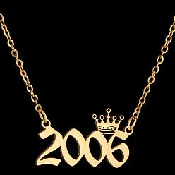 Number Год рождения короны 201 ожерелья из нержавеющей стали для женщин, золотые, число 2006, 17.72 дюйм (45 см)