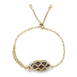 Аметист Браслеты-слайдеры с натуральным аметистом и пулями, с золотыми 304 цепочками-мешочками в технике макраме из нержавеющей стали, 9-7/8 дюйм (25 см)