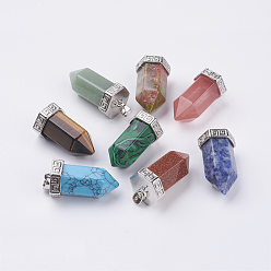 Смешанные камни Подвески с натуральным / синтетическим смешанным камнем, с латунной найти, пуля, платина, 39x18 мм, отверстие : 4.5x5.5 мм
