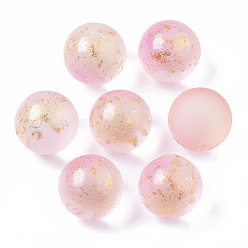 Pink Прозрачные бусины из матового стекла, окрашенные распылением, с золотой фольгой, нет отверстий / незавершенного, круглые, розовые, 14 мм