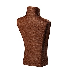 Saddle Brown Stereoscopic Necklace Bust Displays, PU Mannequin Jewelry Displays, Covered by Rattan, Saddle Brown, 290x180x75mm