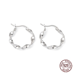 Real Platinum Plated Rhodium Plated 925 Sterling Silver Hoop Earrings, Twist Round Ring, Real Platinum Plated, 23.5x20.5x3mm