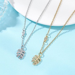 Золотой & Цвет Нержавеющей Стали 2 шт. 2 цветные латунные подвески в виде листа с микропаве из прозрачного кубического циркония 304 цепочки из нержавеющей стали для женщин, золотые и нержавеющая сталь цвет, 16.14 дюйм (41 см), 1 шт / цвет