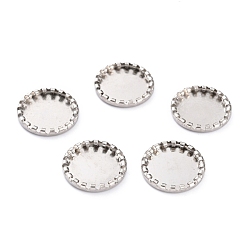 Stainless Steel Color Non-Tarnish 304 Stainless Steel Cabochon Settings, Lace Edge Bezel Cups, Flat Round, Stainless Steel Color, 17x2mm Tray: 14mm