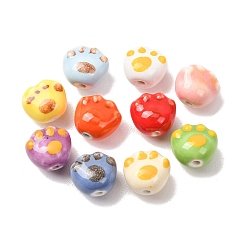 (52) Непрозрачная лаванда Фарфоровые бусины ручной работы, отпечаток лапы, ручная роспись, разноцветные, 11.5x13x10 мм, отверстие : 2 мм