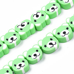 Светло-зеленый Ручной полимерные нити глины шарик, голова медведя, светло-зеленый, 7.5~10x9~11x4 мм, отверстие : 1.6 мм, около 37~40 шт / нитка, 13.58 дюйм ~ 15.35 дюйм (34.5~39 см)
