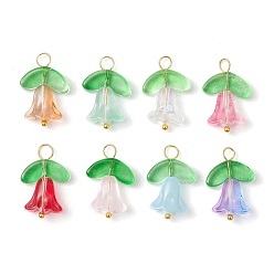 (52) Непрозрачная лаванда Стеклянные подвески, тюльпан, с золотыми железными петлями, разноцветные, 21x14x6 мм, отверстие : 3.2 мм