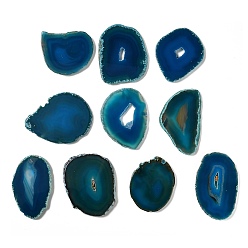 Синий Кабошоны из натурального друзового агата, окрашенная и подогревом, самородки, синие, 48~105x39~68x4~7 мм, Около 25 шт / 1000 г