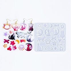 Белый DIY силиконовые формы кулон, формы для литья смолы, форма кошки, белые, 134x120x4.5 мм, отверстие : 1.6 мм, внутренний диаметр: 14~44.5x8.5~47 мм