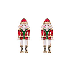 Красный Серьги-гвоздики из сплава с эмалью в форме мультяшного солдата, с искусственным жемчугом и бисером, платина, красные, 41x19 мм