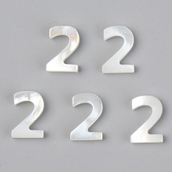 Number Natural White Shell Mother of Pearl Shell Charms, Number, Num.2, 10x7x2mm, Hole: 0.8mm