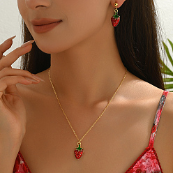 Золотой Комплект из латунных сережек-гвоздиков и ожерелий с подвесками из вишни для женщин, золотые