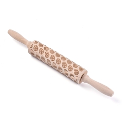 Egg Wooden Rolling Pin, Engraved Embossing Rolling Pin, for Baking Embossed Cookies, Kitchen Tool, BurlyWood, Egg, Easter Theme Pattern, 35x4cm
