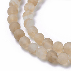 Wheat Coffee Watermelon Stone Glass Beads Strands, Frosted, Round, Wheat, 6mm, Hole: 0.8mm, about 60pcs/strand, 14.1 inch