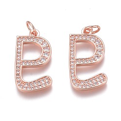 Rose Gold Brass Micro Pave Clear Cubic Zirconia Pendants, Long-Lasting Plated, With Jump Ring, Rose Gold, 20x12x2mm, Hole: 3mm, Jump Ring: 5x1mm