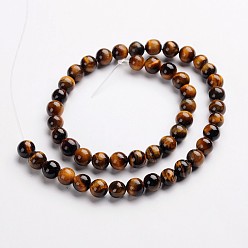 Tiger Eye Round Natural Tiger Eye Gemstone Bead Strands, 10mm, Hole: 1mm, about 38pcs/strand, 14.9 inch