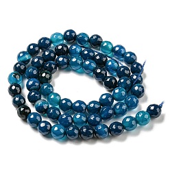 Marine Blue Natural Agate Beads Strands, Dyed & Heated, Round, Faceted, Marine Blue, 6mm, Hole: 1mm, about 62pcs/strand, 14.37~14.76 inch(36.5~37.5cm)