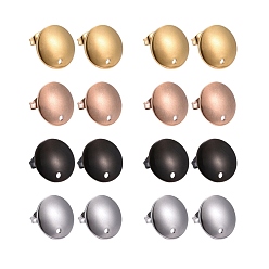 Mixed Color 24Pcs 4 Colors Stainless Steel Stud Earring Findings, with Ear Nuts and Loop, Flat Round, Mixed Color, 13x2mm, Hole: 1.5mm, Pin: 0.8mm, 4 colors, 6pcs/color, 24pcs/box