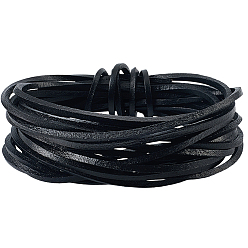 Черный 5 м коровьей кожаный шнур, кожаный шнур ювелирных изделий, ювелирные изделия diy шнур, плоский, чёрные, 3x3 мм, около 5.47 ярдов (5 м) / комплект
