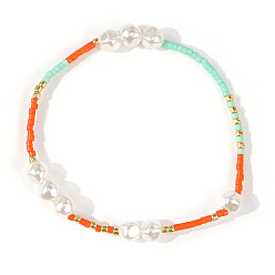 Темно-Оранжевый Летние браслеты ручной работы из стеклянных бусин для женщин, с имитацией жемчуга, темно-оранжевый, внутренний диаметр: 6-1/2 дюйм (16.5 см)