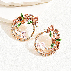 Colorful Golden Brass Micro Pave Cubic Zirconia Dangle Stud Earrings, Flower, Colorful, No Size
