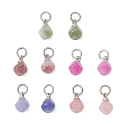 Нержавеющая Сталь Цвет Натуральные разноцветные турмалиновые граненые подвески в виде игральных костей, с 304 выводами из нержавеющей стали, цвет нержавеющей стали, 9.5~10x6.5~7x6.5~7 мм, Перейти кольцо: 5x0.8 мм, внутренний диаметр: 3.4 мм