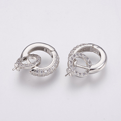 Platinum Brass Micro Pave Cubic Zirconia Huggie Hoop Earring Findings, Clear, Platinum, 23.5x10x16mm, Pin: 0.7~1.2mm
