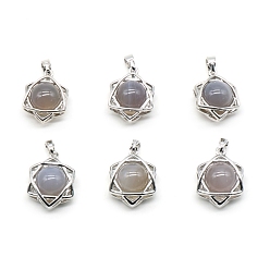 Серый агат Природные серые агаты подвески, звезда Давида, платина, 20x14~15 мм