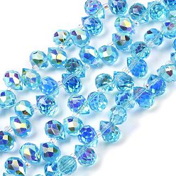 Темно-Голубой Стеклянные бусины с гальваническим покрытием , слеза, глубокое синее небо, 10~11x8 мм, отверстие : 1 мм, около 93 шт / нитка, 62 см