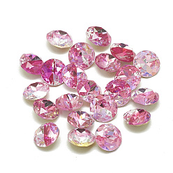 Rose DIY Pointed Back K9 Glass Rhinestone Cabochons, Random Color Back Plated, Shiny Laser Style, Faceted, Flat Round, Rose, 8x4.5mm