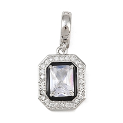 Платина Латунные микро проложить кубического циркония подвески, прямоугольные, платина, 17x12.5x5.5 мм