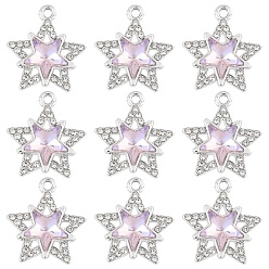 Бледно-Розовый 10 шт. Стеклянные подвески, Сплав с поиска, платина, звезда, розовый жемчуг, 18.5x16.5x5.5 мм, отверстие : 1.8 мм
