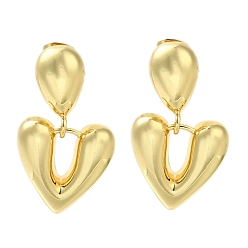 Настоящее золото 18K Серьги-подвески из латуни с покрытием стойки, долговечный, Серьги-гвоздики в форме слезы и сердца без содержания кадмия и свинца для женщин, реальный 18 k позолоченный, 35x20 мм