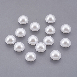 Белый Абс пластмассовые имитационные жемчужные кабошоны, полукруглый, белые, 9x4.5 мм
