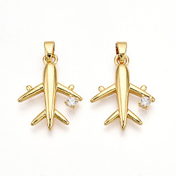 Настоящее золото 18K Латунные микро проложить кубического циркония подвески, без кадмия и без свинца, прелести самолета, реальный 18 k позолоченный, 20x15.8x2.5~3 мм, отверстие : 2~2.5x5 мм