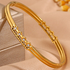 Golden 304 Stainless Steel Crystal Rhinestone Rhombus Hinged Cuff Bangles for Women, Golden, Inner Diameter: 2.36x1.97 inch(6x5cm)