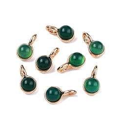Green Onyx Agate Natural Green Onyx Agate Charms, with Light Gold Plated Brass Findings, Round, 11.5x6.5x5mm, Hole: 2mm